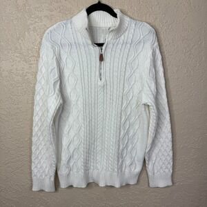 Ouku Womens Cable Knit Pullover Sweater Size XL White 1/4 Zip Coastal Preppy